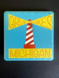 MICHIGAN GREAT LAKES LIGHTHOUSE COASTER 4X4" CERÁMICA NUEVO - Imagen 1 de 3