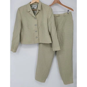 VTG 90s Pendleton 100% Wool Green Check Blazer Pant Suit Set Size 14 Career - Picture 1 of 9
