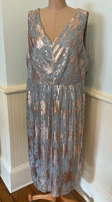 NWT Adrianna Papell  Sleeveless  Foil  Sheath Dress Size 16 In Blue+ Gold - Image 1 of 4
