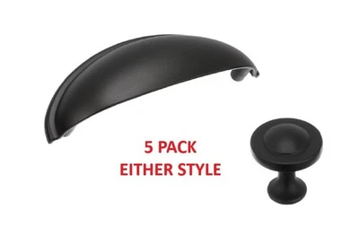 5 PACK Amerock 1-1/4" Knob or 3" Cabinet Cup Pull - FLAT BLACK