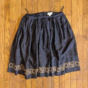 DKNY PURE Women's Skirt Silk Black Flora Embroidery Mid Length Size 8 - Picture 1 of 7