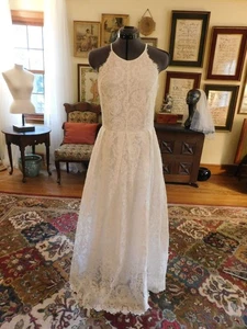 BEAUTIFUL "ASOS BRIDAL" HALTER TOP WHITE LACE WEDDING GOWN S 12 - Picture 1 of 12