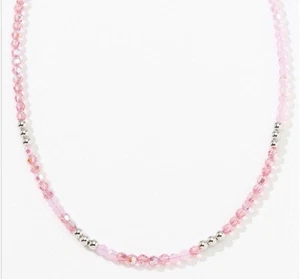 💎Collier pierre de touche cristal rose rhodié 15-18" état neuf - Photo 1/6