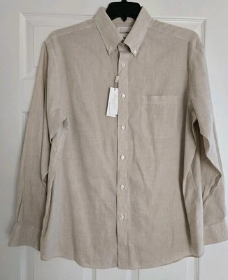 ROUNDTREE & YORKE Gold Label Button-Up Non-Iron Luxe Linen L/S Khaki Shirt L NWT - Image 1 of 4