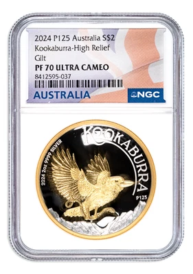 2024 $2 Australia Kookaburra 2 oz Silver Gilt High Relief Proof Coin NGC PF70 - Image 1 of 4