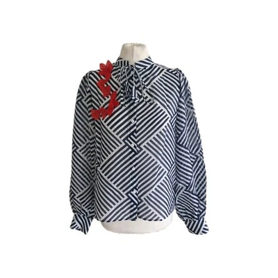 Max&Co. Womens Blue Patterned Long Sleeve Silk Blend Shirt Blouse. UK 8, EU 36. - Image 1 of 4