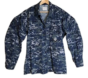 US NAVY USN Shirt/Jacket Digital Camouflage Size Medium Long Blue Camo *Name* - Picture 1 of 14
