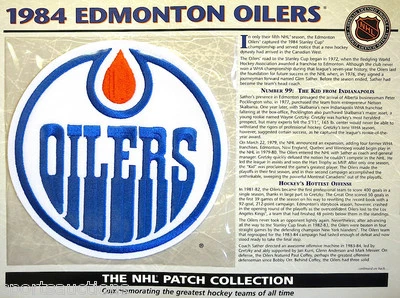 1984 EDMONTON OILERS ~ Willabee & Ward NHL THROWBACK HOCKEY TEAM PATCH Stat Card - Image 1 of 2