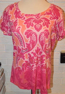 Top de mujer Sonoma rosa y naranja adornado manga corta talla pequeña Foto 1 de 3