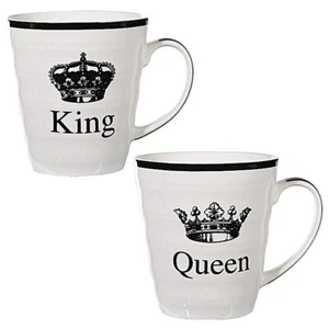 2er Set King Queen Kaffee Porzellan Becher Tee Tasse Geschenk Valentinstag Weiß - Bild 1 von 3