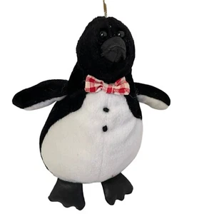 Dakin Checkers Emperor Penguin Bean Bag Plush Stuffed Toy Red White Bow Tie 6" - Picture 1 of 5