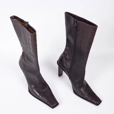 Botas Gianmarco Lorenzi Cuero Patrón Cocodrilo Tacones en Bloque Talla EU 38 / US 8 Foto 1 de 4