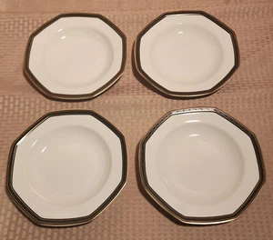 Black Dress by Christopher Stuart White Blk Gold Rimmed Soup Bowls Set Of 4 - Picture 1 of 5