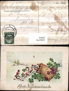 249853,Neujahr Winterlandschaft Geldsack Geld Münzen Scheine Kleeblätter Hufeins - Bild 1 von 1