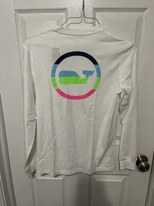 Vineyard Vines Kids Long Sleeve Pocket T-Shirt White NWT L(18) Neon Logo - Picture 1 of 3