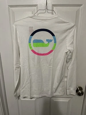 Vineyard Vines Kids Long Sleeve Pocket T-Shirt White NWT L(18) Neon Logo - Image 1 of 3