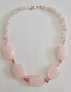 Chunky Rose Quartz Statement Necklace With Sterling Silver Clasp - Picture 1 of 3