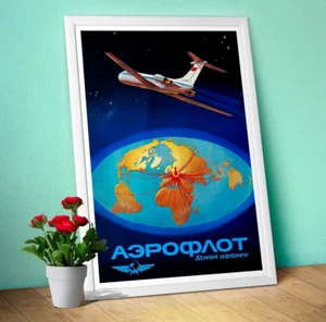 Soviet Aeroflot, USSR airlines 1980s — Soviet retro travel poster, vintage art - Picture 1 of 11