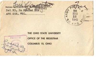 3/12/45 APO 155 Belgium WWII cover: Pfc Fred Baumgartner, 2nd ECA - Image 1 of 2