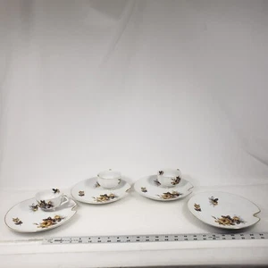 VTG UCAGCO China Japan 3 Cups & 4 Snack Plates Gold Roses & Trim - Picture 1 of 23