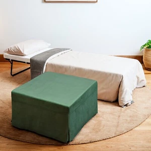 Folding Bed Guest Bed Sofa Ottoman Bed w Slip Cover (Velvet green) - Picture 1 of 11