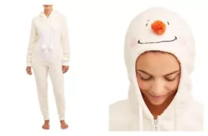 HOLIDAY SNOWMAN XL(16) White Plush Hooded Union Suit Pajama NWT - Picture 1 of 5