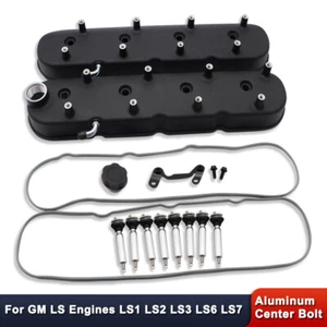 For GM LS1 LS2 LS3 LS6 6.0 Tall Valve Covers w/ Coil Mounts Cast Aluminum Black - Picture 1 of 6