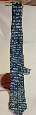 My Lucky Tie Men's Necktie St Patrick's Day Irish Green Shamrock Blue Necktie - Image 1 of 4