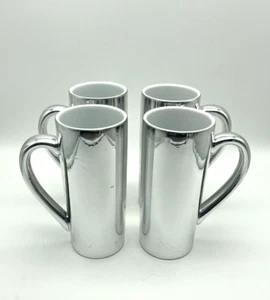 Juego de 4 tazas de listón espejo de cerámica plateada metálica de Holiday Food Network 16 oz - Imagen 1 de 10