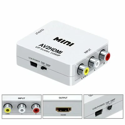 RCA To Mini HDMI Converter Device Mini Composite AV Upscale Adapter 1080P HD AV - Image 1 of 4