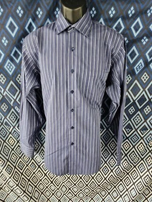 Van Heusen Button-up Shirt Striped Fitted Broadcloth Blue Chest 46" Length 31" - Image 1 of 4