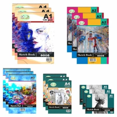 [Juego de 3] Libro de bocetos artista almohadilla de dibujo garabateo espiral blanco cartucho papel Foto 1 de 4