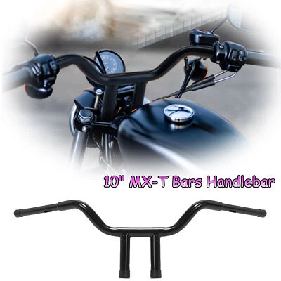 T-Bar Handlebar Black 10" For Harley Davidson Sportster Softail Touring Bikes Foto 1 de 4