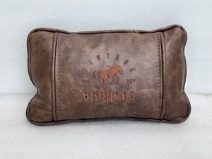CUSTOM HANDMADE DARK BROWN TRAVEL LEATHER PILLOW BRONCO - Picture 1 of 5