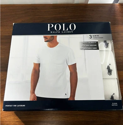 Paquete de 3 equipos de algodón ajustados Polo Ralph Lauren - Blanco - S/M/L - TOTALMENTE NUEVOS* Foto 1 de 2