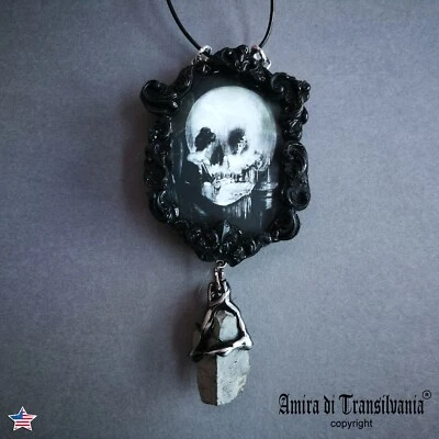 Collar Macabro Macabro Macabro Calavera Esqueleto Joyería Ilusión Espejo Negro Foto 1 de 4