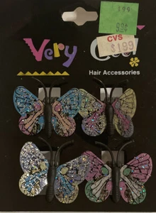 Set Of 4 NOS Y2K 90s Butterfly Hair Clips Glitter Wings Rare Legit Vintage - Picture 1 of 1