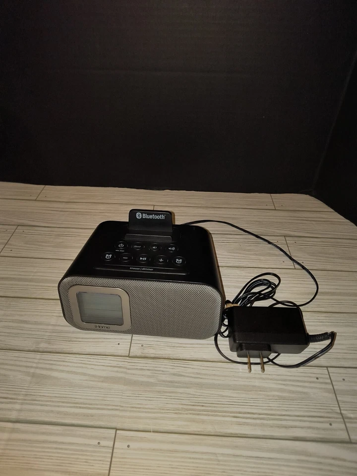 iHome iBT22 Gray Bluetooth LCD Display USB Charging Bedside Dual Speaker Alarm - Image 1 of 4