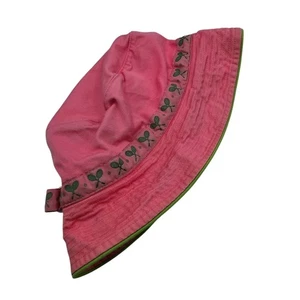 Vintage Y2K Girls Bucket Hat Preppy Pink w/ Tennis Racket Ribbon Clueless - Picture 1 of 5