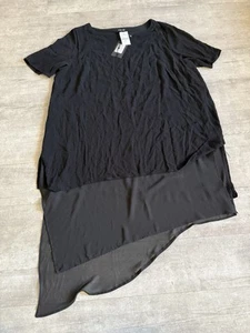 Ronen Chen Black Dress Tunic Draped Size 18 Msrp $230 / Sheer Bottom - Picture 1 of 6