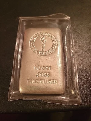 10 oz Cast-Poured Silver Bar Meta Money Exchsnge Lot#103 - Image 1 of 2