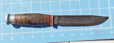 Vint Wade & Butcher Sheffield England Hunting Sheath Knife Leather stack Handle - Image 1 of 4