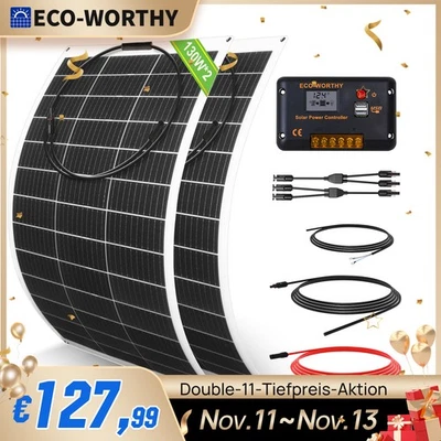 130W 260W Flexibel Solarpanel Solarmodule Kit solaranlage Mono Wohnmobil Boot RV - Bild 1 von 4