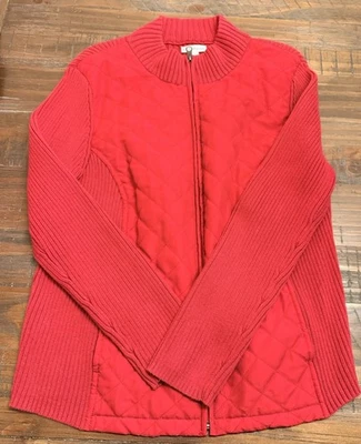 Jaqueta Croft & Barrow feminina L vermelha acolchoada com zíper mangas de malha zíper completo - Imagem 1 de 4