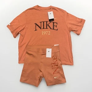 Nike Women’s Sportswear Classic T-Shirt And Graphic Biker Shorts Outfit Size M - Picture 1 of 10