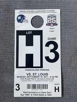 纽约巨人队停车通行证周一晚上足球 2011 年 9 月 19 日 Vs Rams 纽约 — 第 1/4 张图片