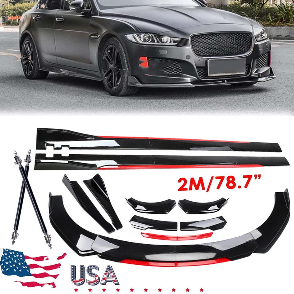 FOR JAGUAR XF 2009-2022 Front Bumper Lip Splitter Glossy Black Red Body Kit Foto 1 de 4