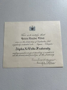 Fraternity Certificate Of The Alpha Xi Delta Fraternity 1943 - Picture 1 of 1
