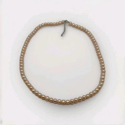 Collar de perlas auténticas con broche de plata de ley melocotón 16-18" Foto 1 de 4