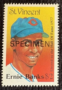 St. Vincent Specimen Issue HOF Player Stamps ⚾️Ernie Banks ⚾️ Chicago Cubs 🐻 - Bild 1 von 2